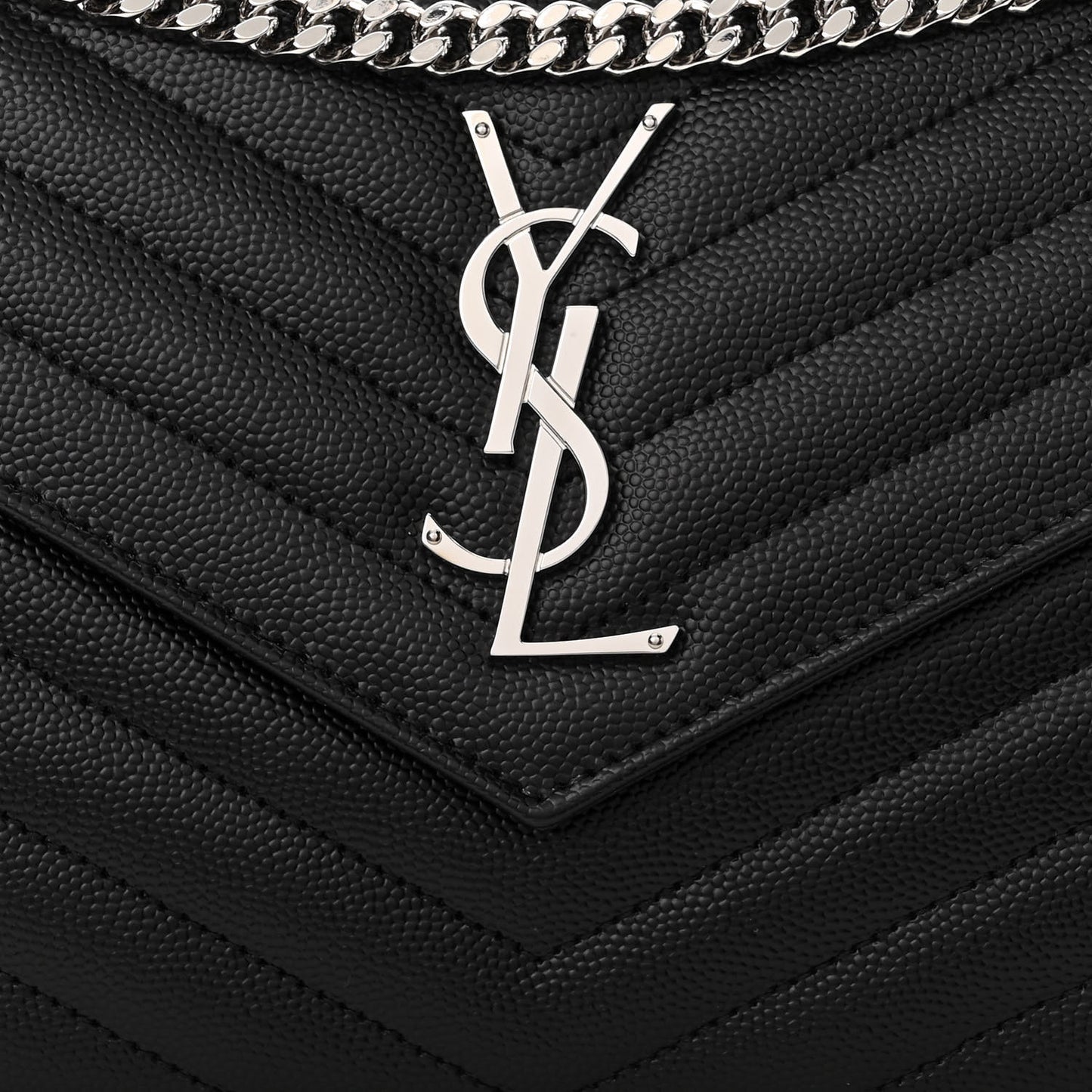 Grain De Poudre Matelasse Chevron Monogram Chain Wallet Black