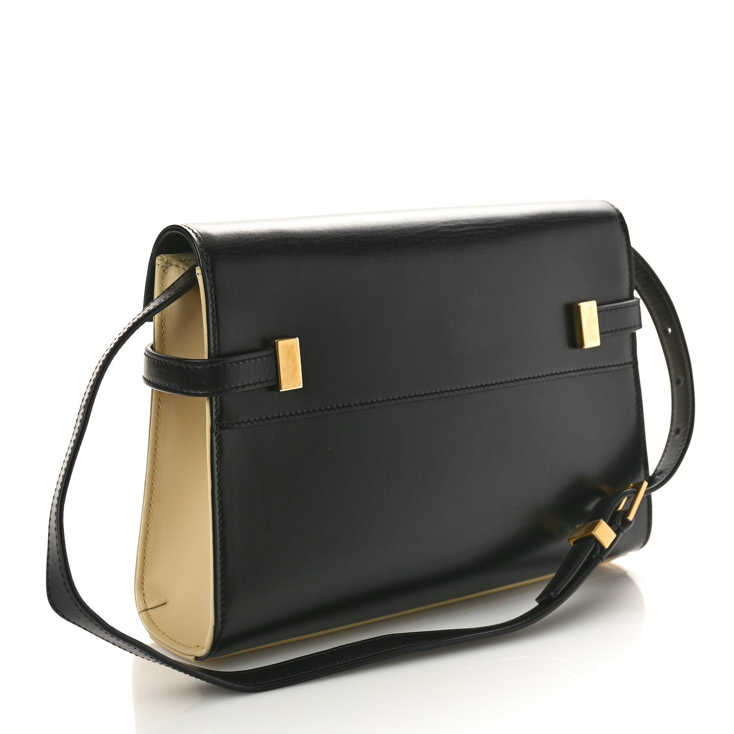 Smooth Calfskin Manhattan Shoulder Bag Black Beige