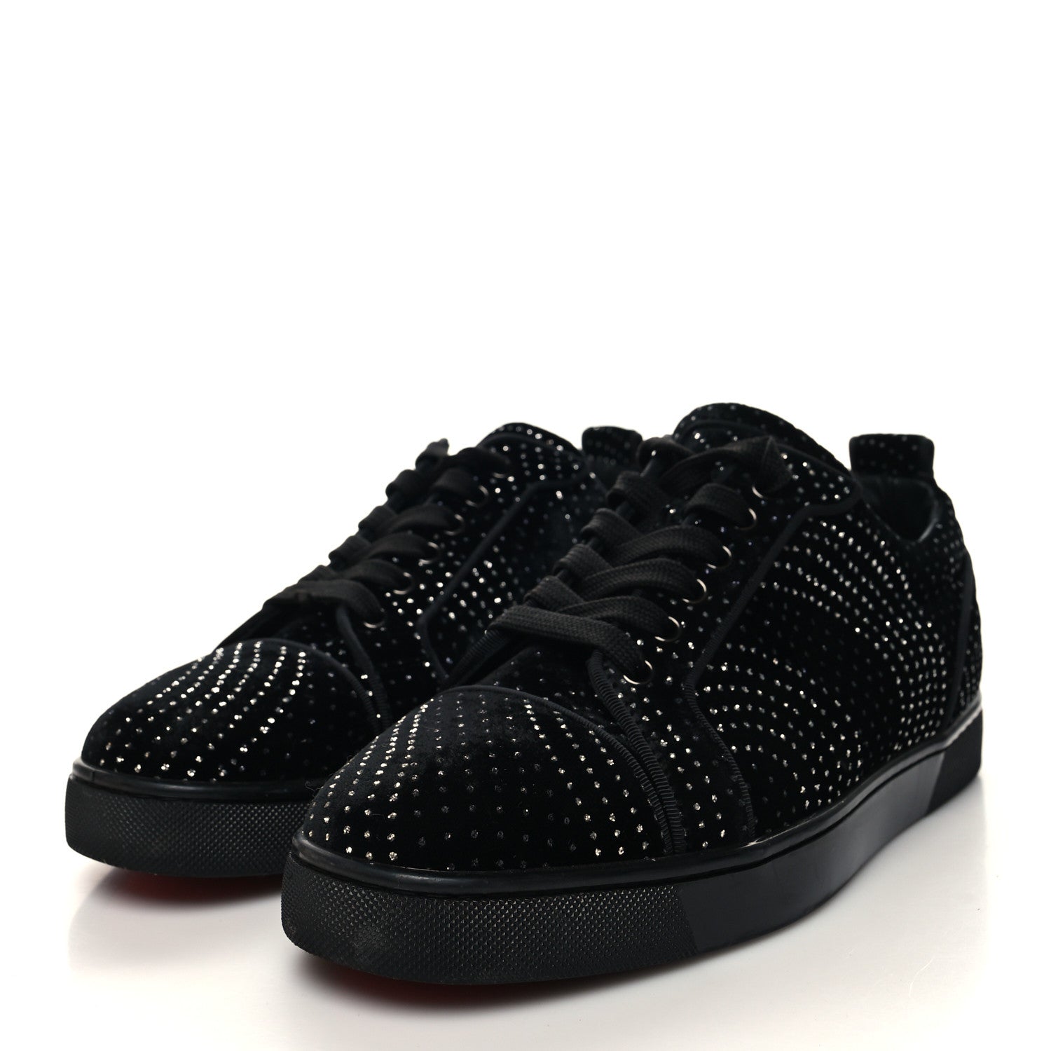 Christian Louboutin Velvet River Crystal Mens Louis Junior Orlato Flat Sneakers 40 Black Silver 3 of 8