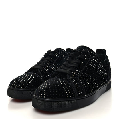 Christian Louboutin Velvet River Crystal Mens Louis Junior Orlato Flat Sneakers 40 Black Silver 3 of 8