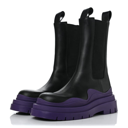 Bottega Veneta Calfskin The Tire Chelsea Boots 38.5 Black Plum 3 of 10