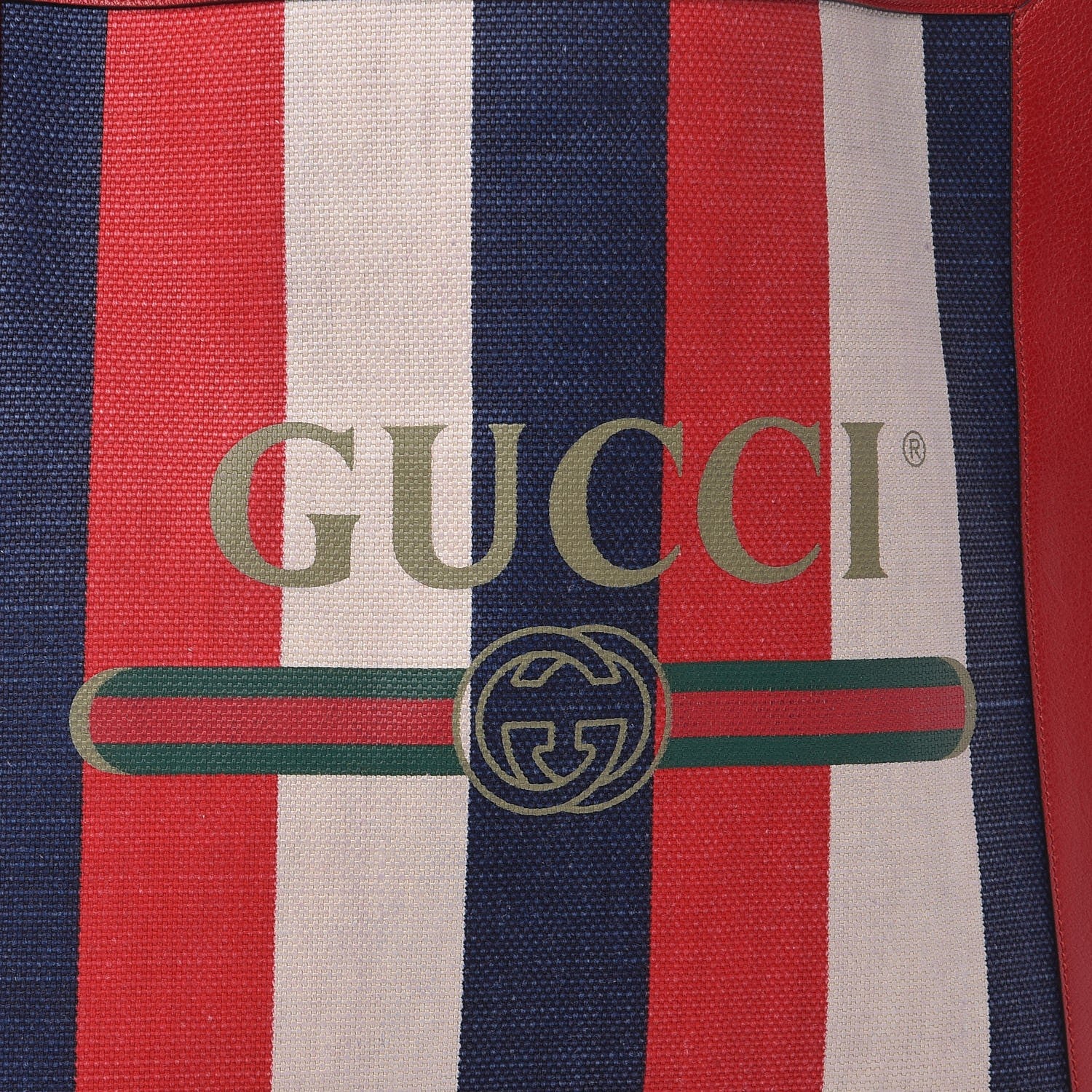Gucci Canvas Calfskin Sylvie Stripe Logo Mens Tote Red White Blue 8 of 9