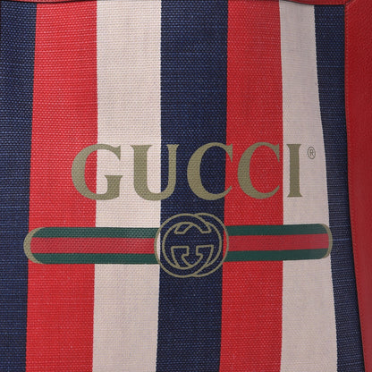 Gucci Canvas Calfskin Sylvie Stripe Logo Mens Tote Red White Blue 8 of 9