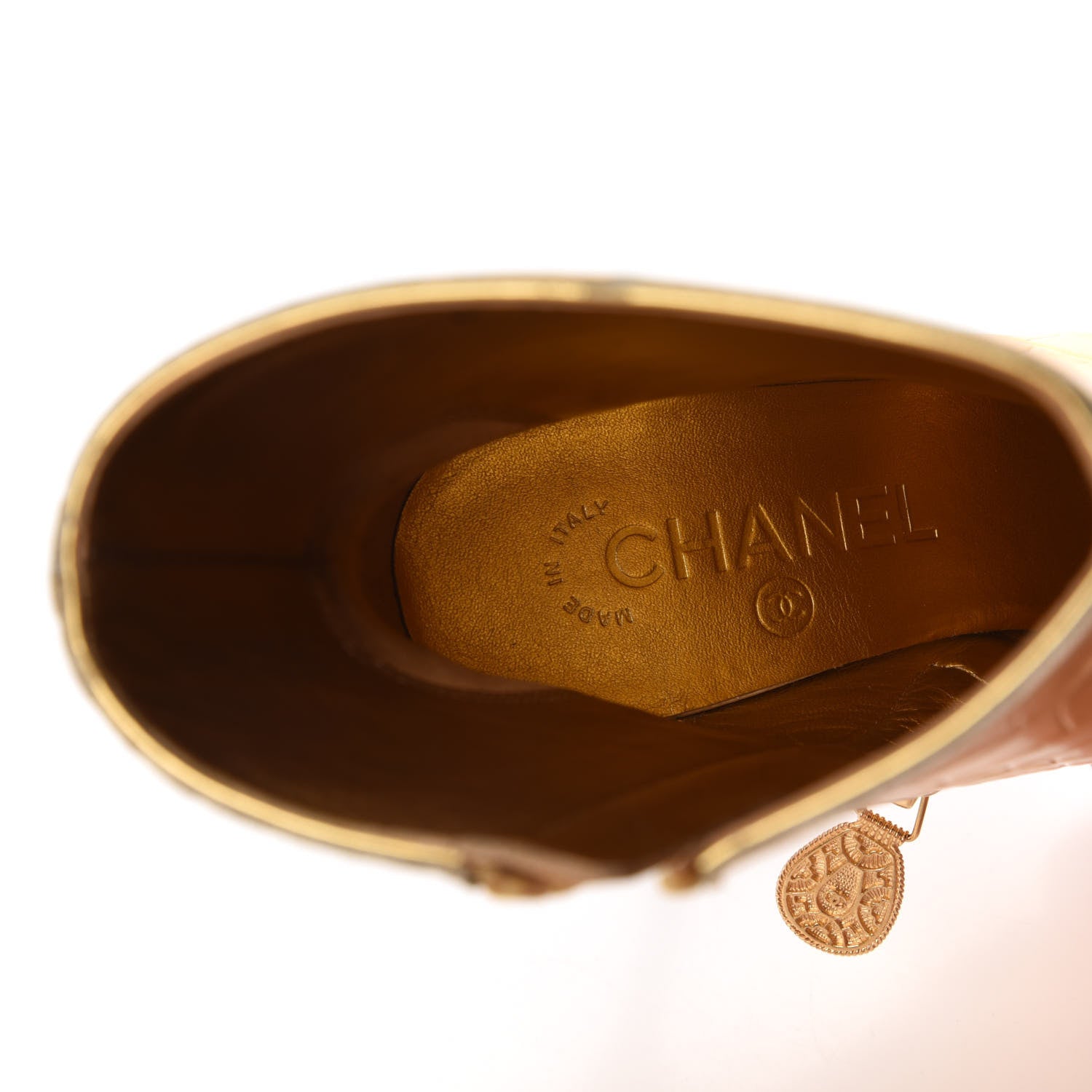 Chanel Calfskin Crocodile Embossed Cap Toe Ankle Boots 36 Gold 7 of 8