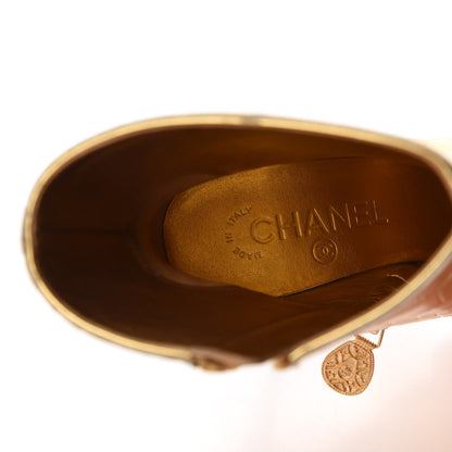 Chanel Calfskin Crocodile Embossed Cap Toe Ankle Boots 36 Gold 7 of 8
