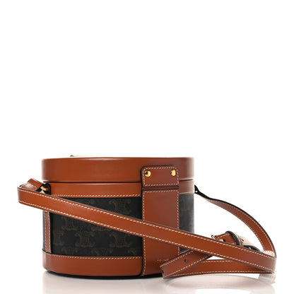 Celine Calfskin Triomphe Canvas Medium Tambour Bag Tan 3 of 7