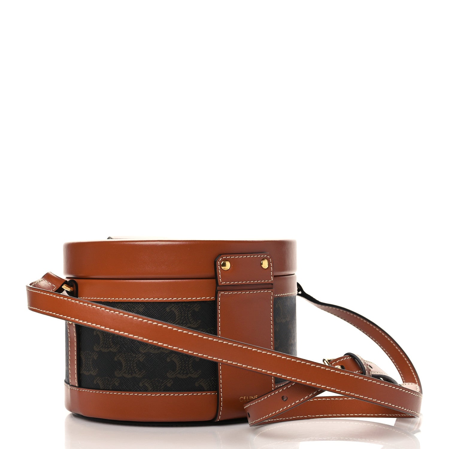Celine Calfskin Triomphe Canvas Medium Tambour Bag Tan 3 of 7