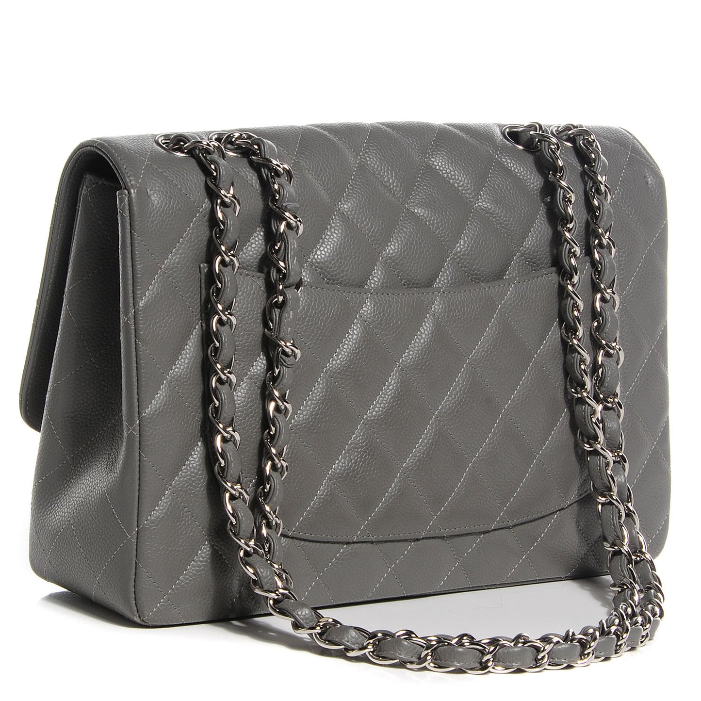 Caviar Quilted Jumbo Single Flap Grey