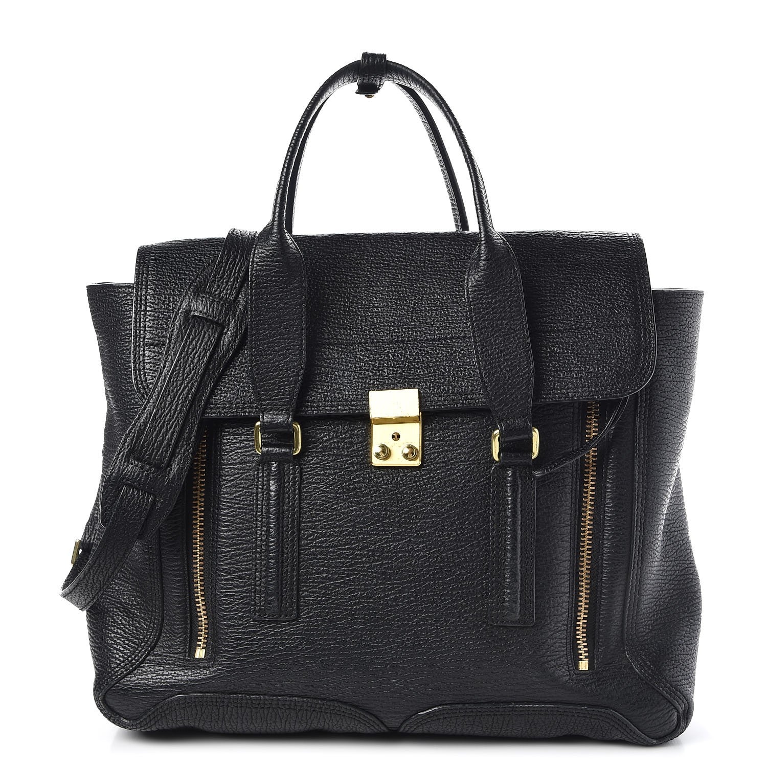 3.1 Phillip Lim 3.1 Textured Calfskin Large Pashli Satchel Black 1 of 12