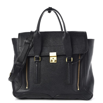 3.1 Phillip Lim 3.1 Textured Calfskin Large Pashli Satchel Black 1 of 12