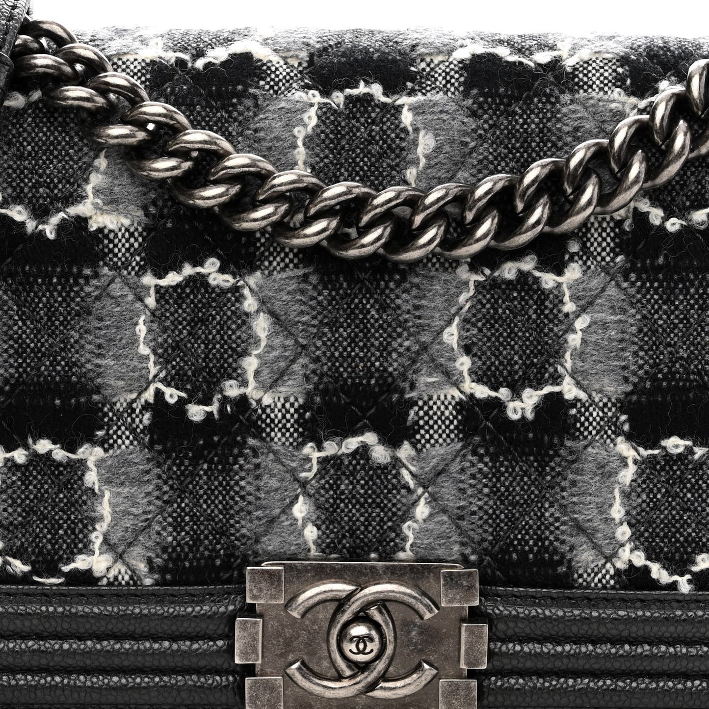 Caviar Tweed Quilted Medium Boy Flap Grey