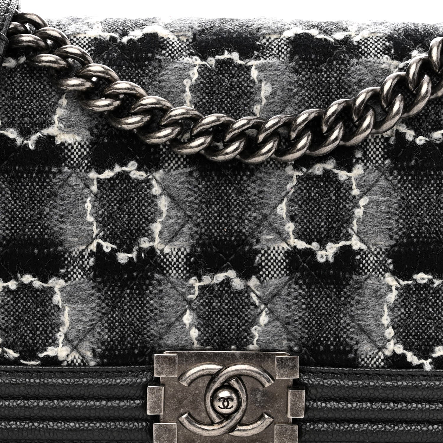 Chanel Caviar Tweed Quilted Medium Boy Flap Grey 8 of 10