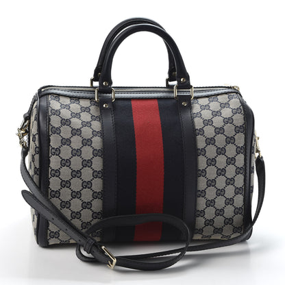 Gucci Monogram Selleria Calfskin Vintage Web Medium Boston Beige Blue 2 of 9
