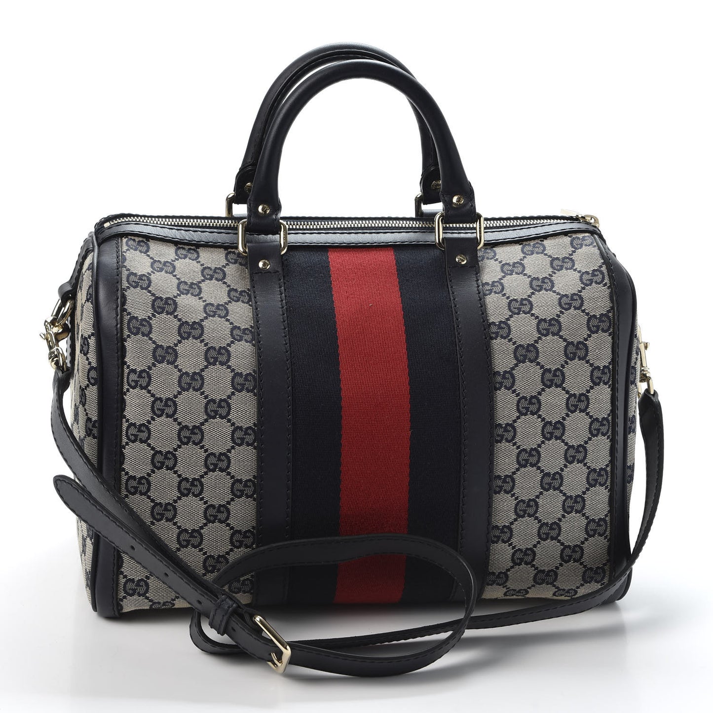 Monogram Selleria Calfskin Vintage Web Medium Boston Beige Blue