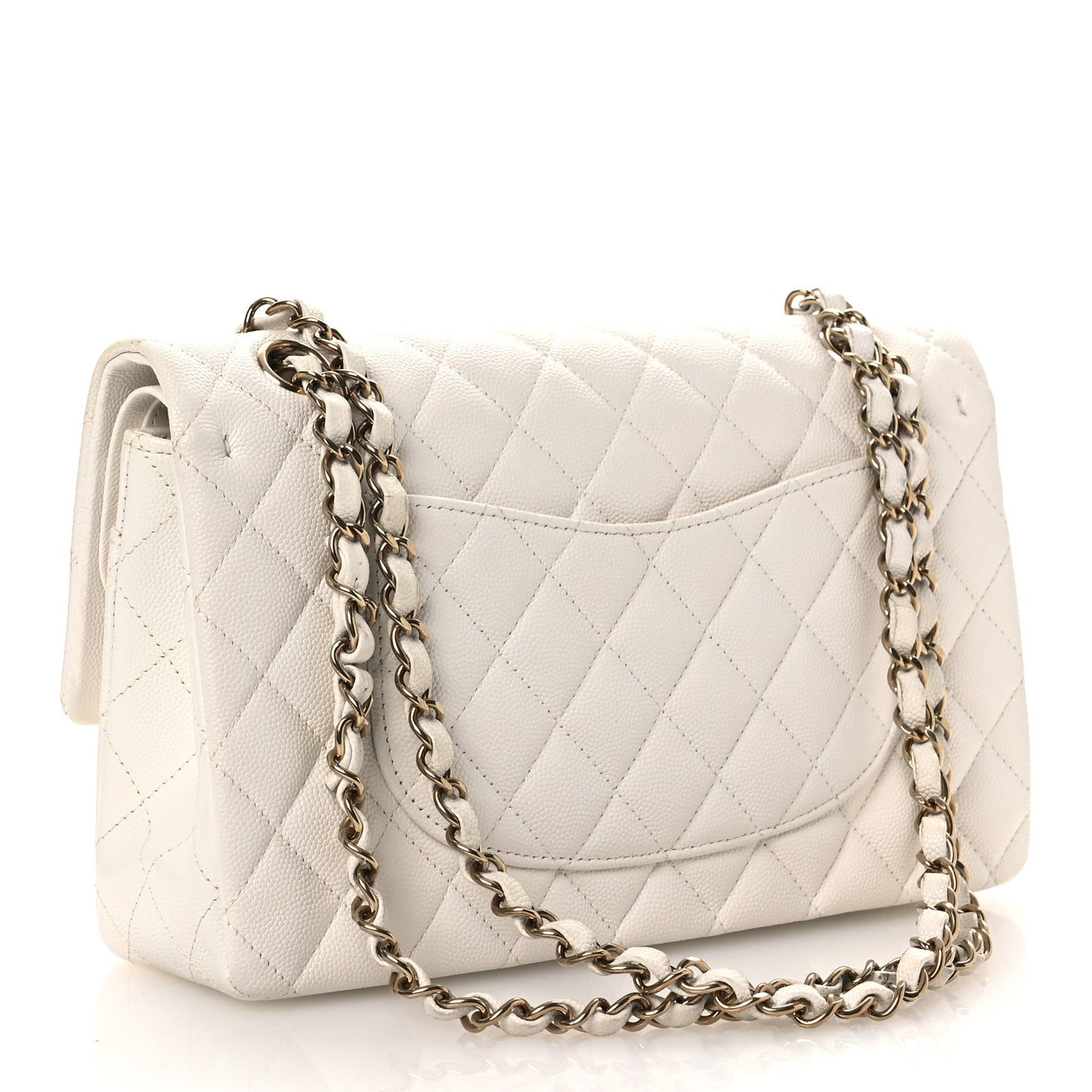 Caviar Quilted Medium Double Flap White