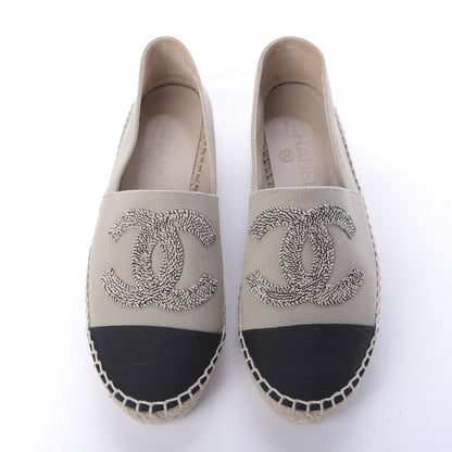 Chanel Canvas Grosgrain CC Espadrilles 35 Beige Black 6 of 11