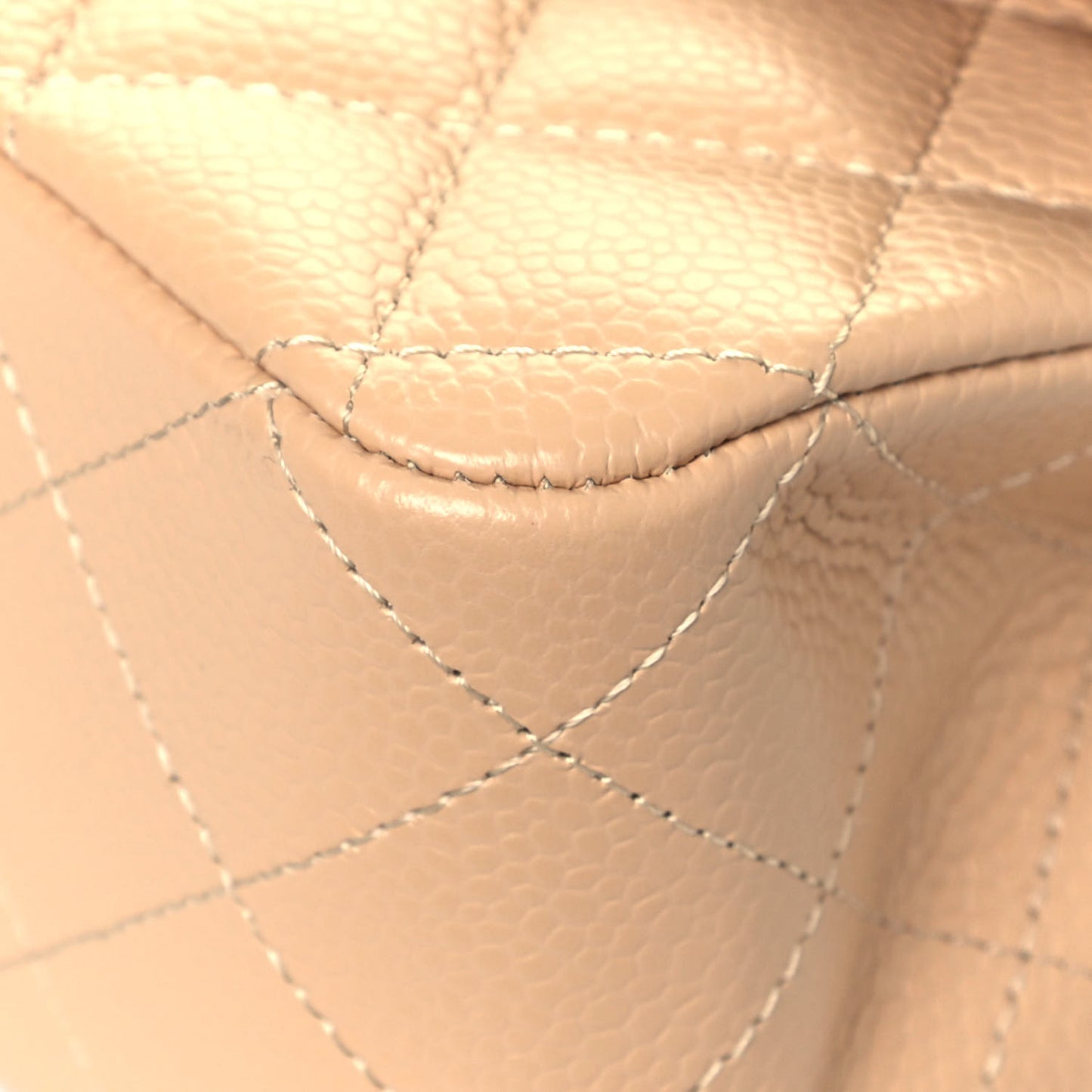 Caviar Quilted Medium Double Flap Beige