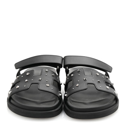 Hermes Calfskin Medor Studded Womens Chypre Sandals 39 Black 3 of 9
