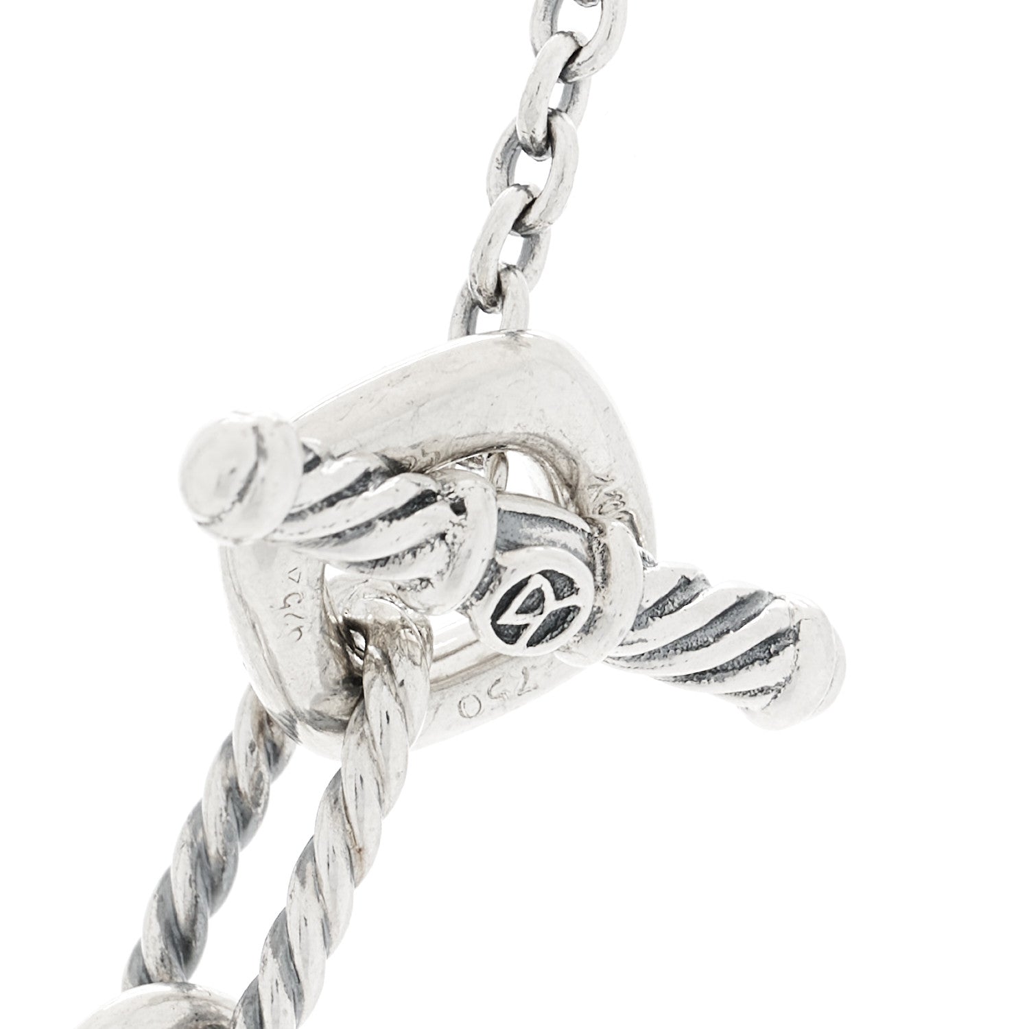 David Yurman Sterling Silver 18K Yellow Gold Cable Heart Figaro Necklace 3 of 8