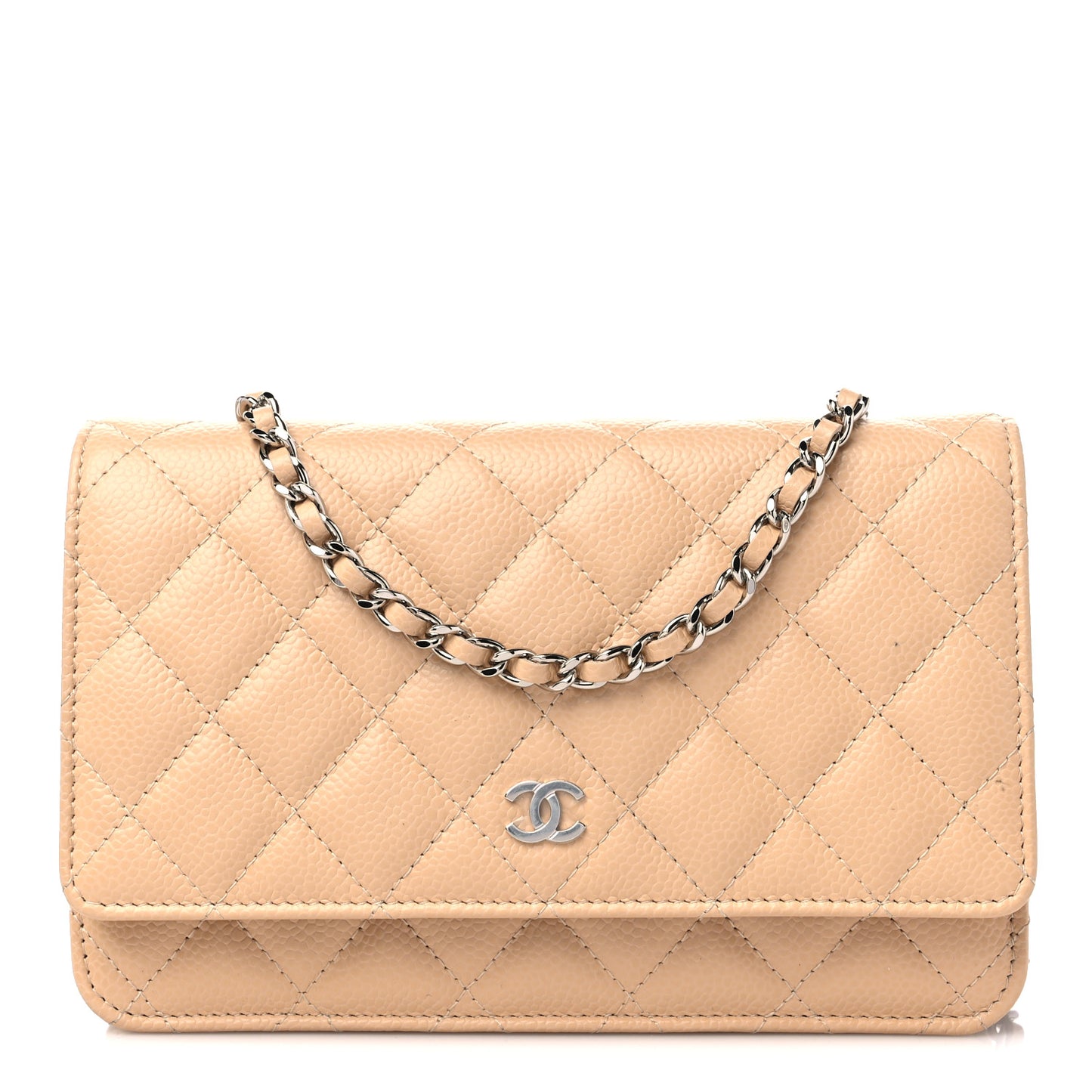 Caviar Quilted Wallet On Chain WOC Beige
