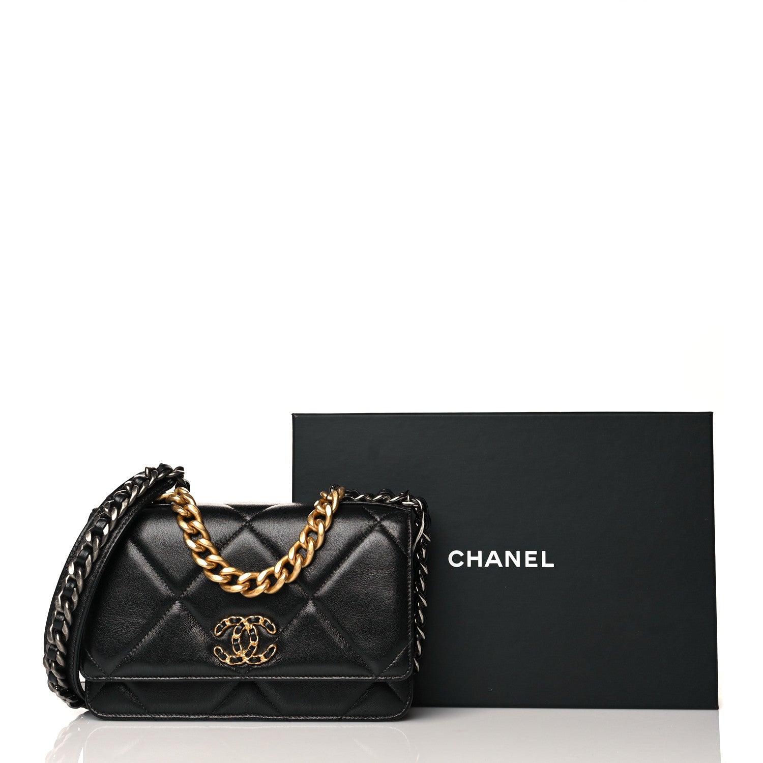 Chanel Lambskin Quilted Chanel 19 Wallet On Chain WOC Black 12 of 12