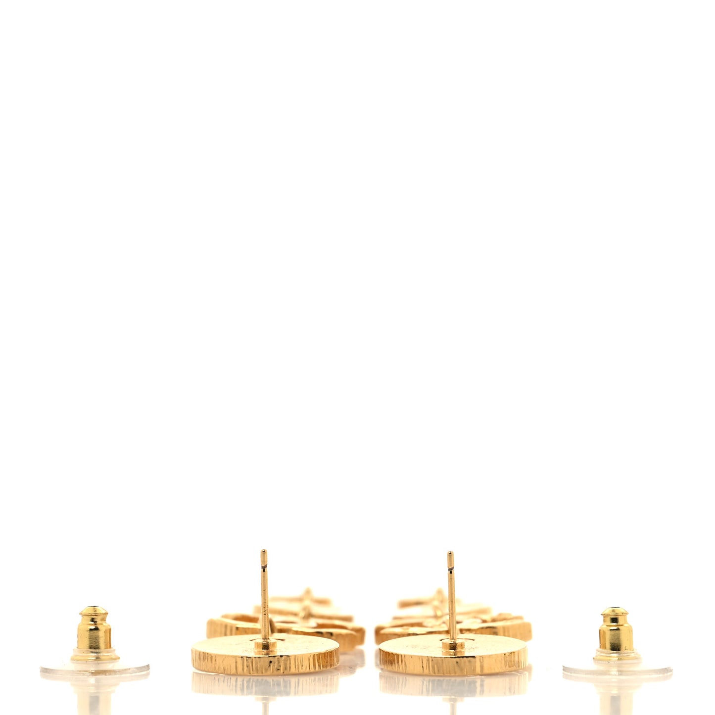 Metal Disc CC Long Drop Earrings Gold