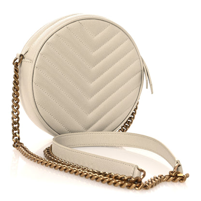 Saint Laurent Grain De Poudre Matelasse Chevron Quilted Round Vinyle Camera Bag Crema Soft 2 of 12