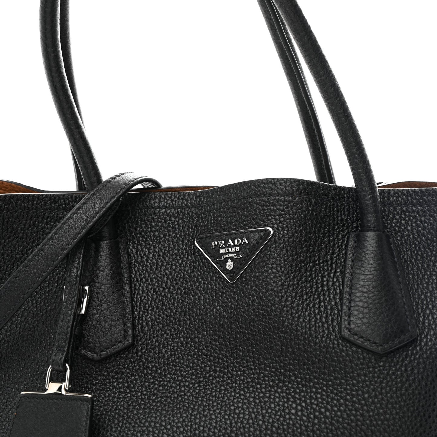 Vitello Daino Medium Double Tote Black Cuoio Black Cuoio