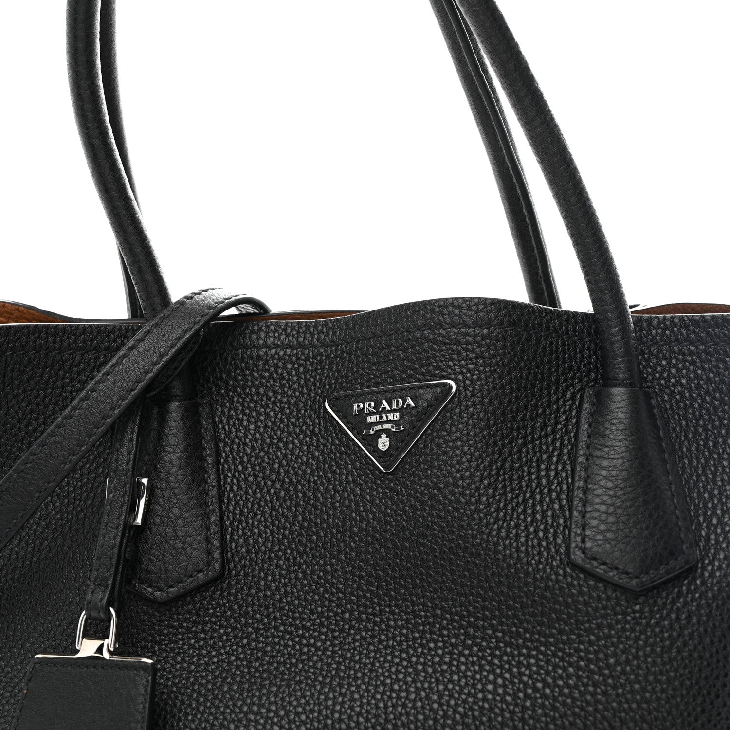 Prada Vitello Daino Medium Double Tote Black Cuoio Black Cuoio 9 of 11
