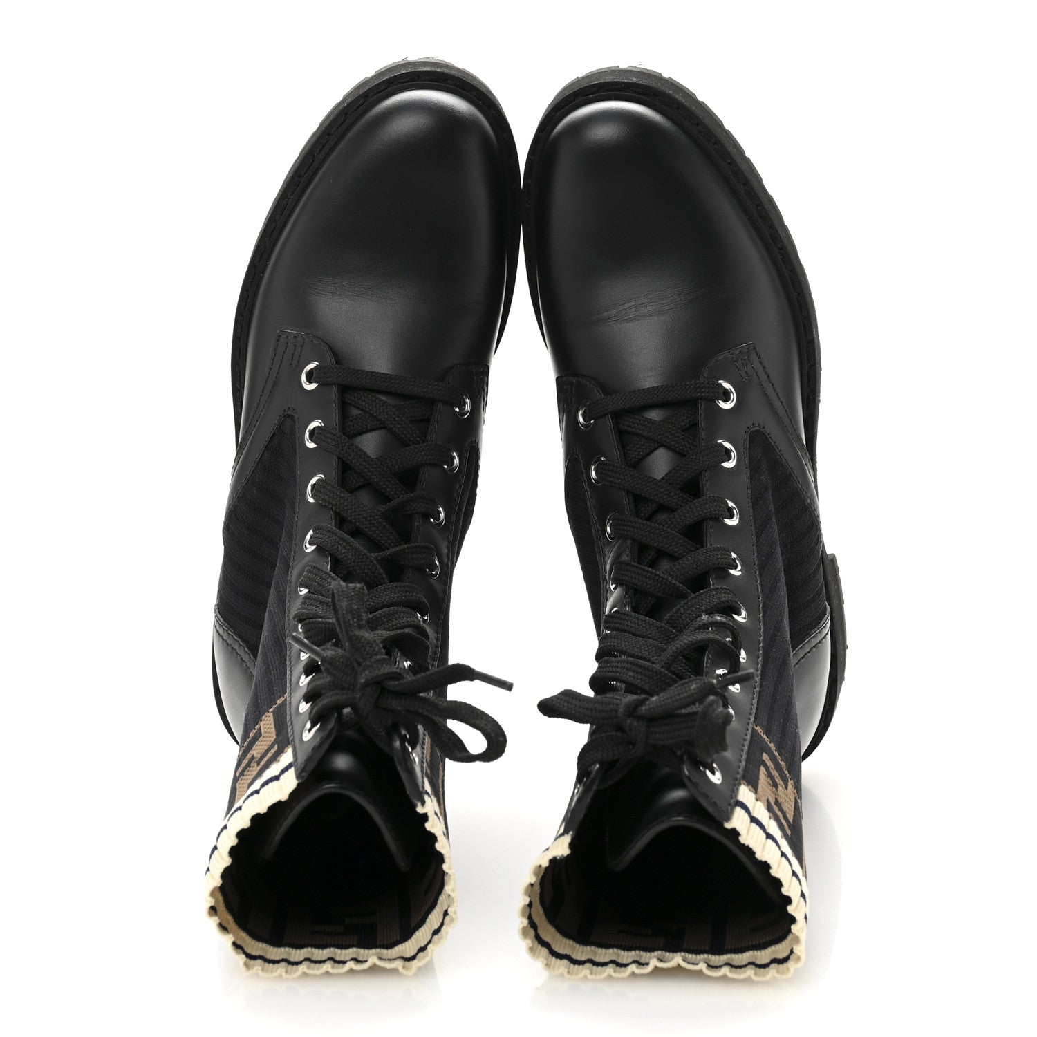 Fendi Calfskin Stretch Fabric Rockoko Biker Boots 36 Tobacco Black Marino 2 of 11