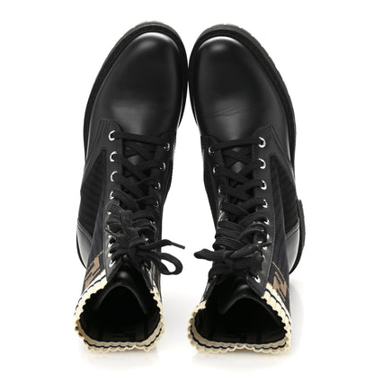 Fendi Calfskin Stretch Fabric Rockoko Biker Boots 36 Tobacco Black Marino 2 of 11