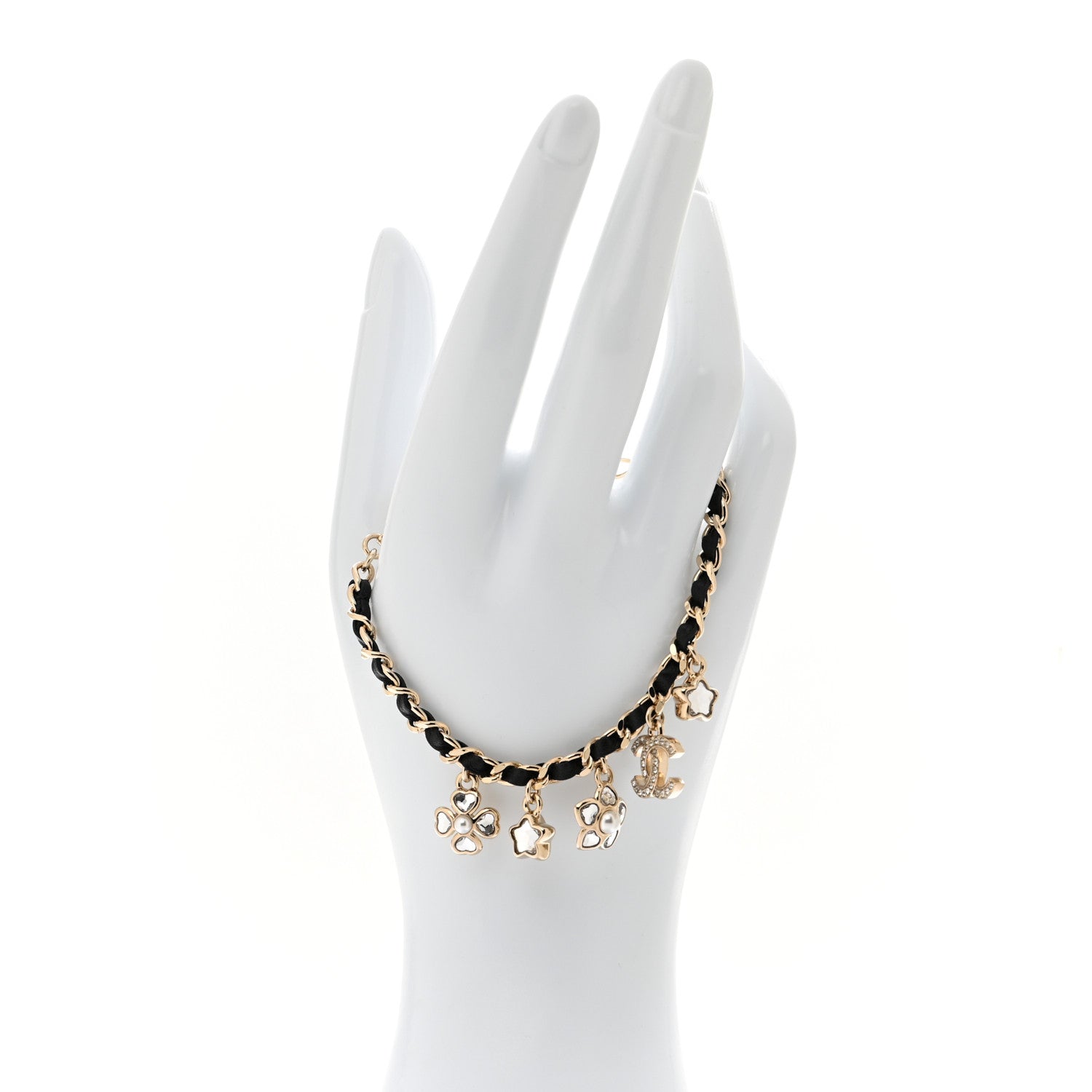 Chanel Metal Lambskin Crystal Chain CC Charms Bracelet Gold Black 2 of 5