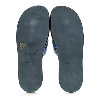 Hermes Calfskin Mens Peinture Fraiche Izmir Sandals 42.5 Bleu Electrique 7 of 16