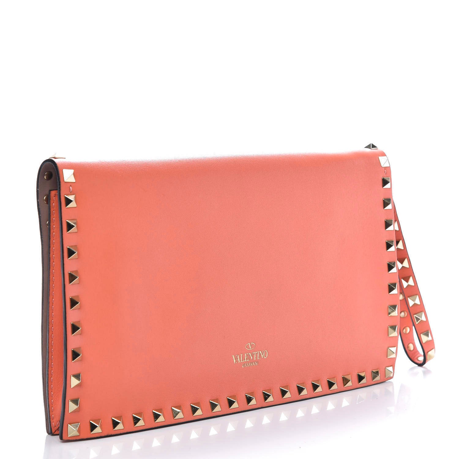 Valentino Garavani Nappa Rockstud Wristlet Clutch Coral 3 of 11