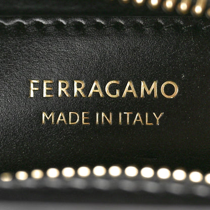 Salvatore Ferragamo Brushed Off Calfskin Small Gancini Buckles Tote Bag Black 6 of 10