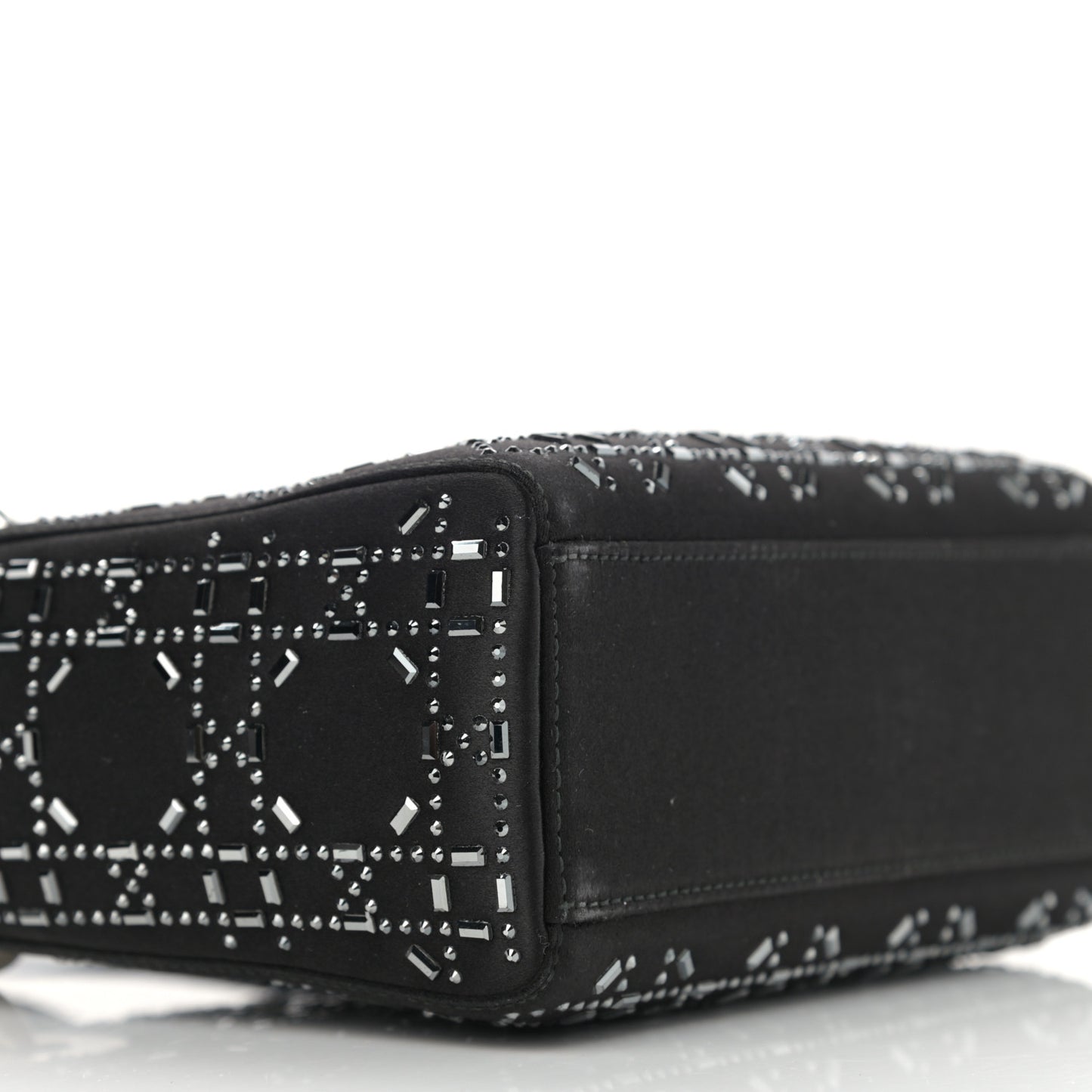 Satin Crystal Cannage Mini Lady Dior Black