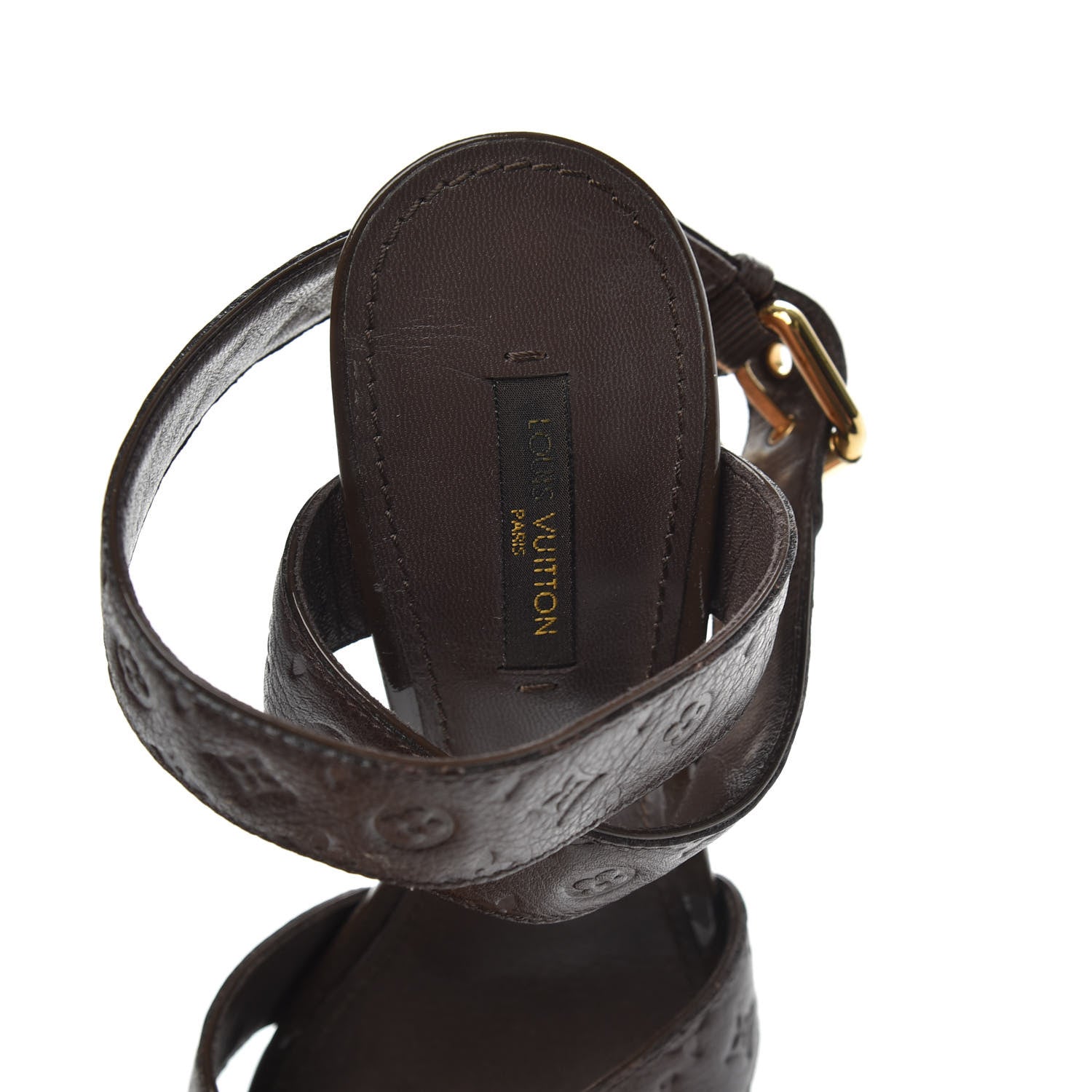 Louis Vuitton Calfskin Monogram Embossed Wedge Sandals 38 Terre 7 of 8