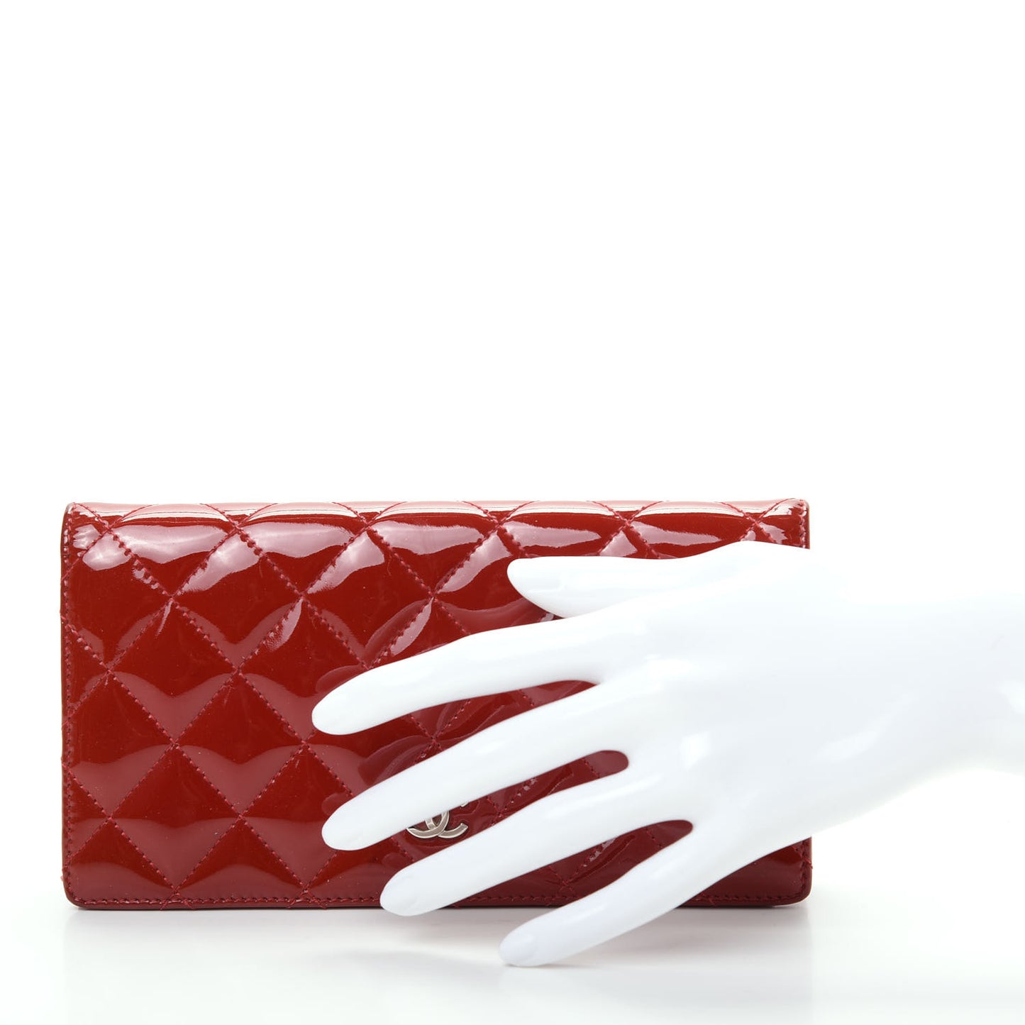 Patent Calfskin Quilted Yen Wallet Red
