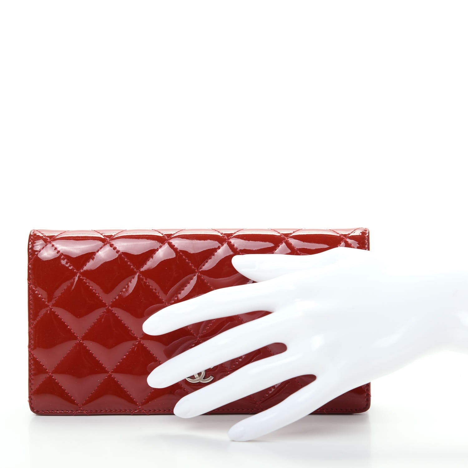 Chanel Patent Calfskin Quilted Yen Wallet Red 2 of 9