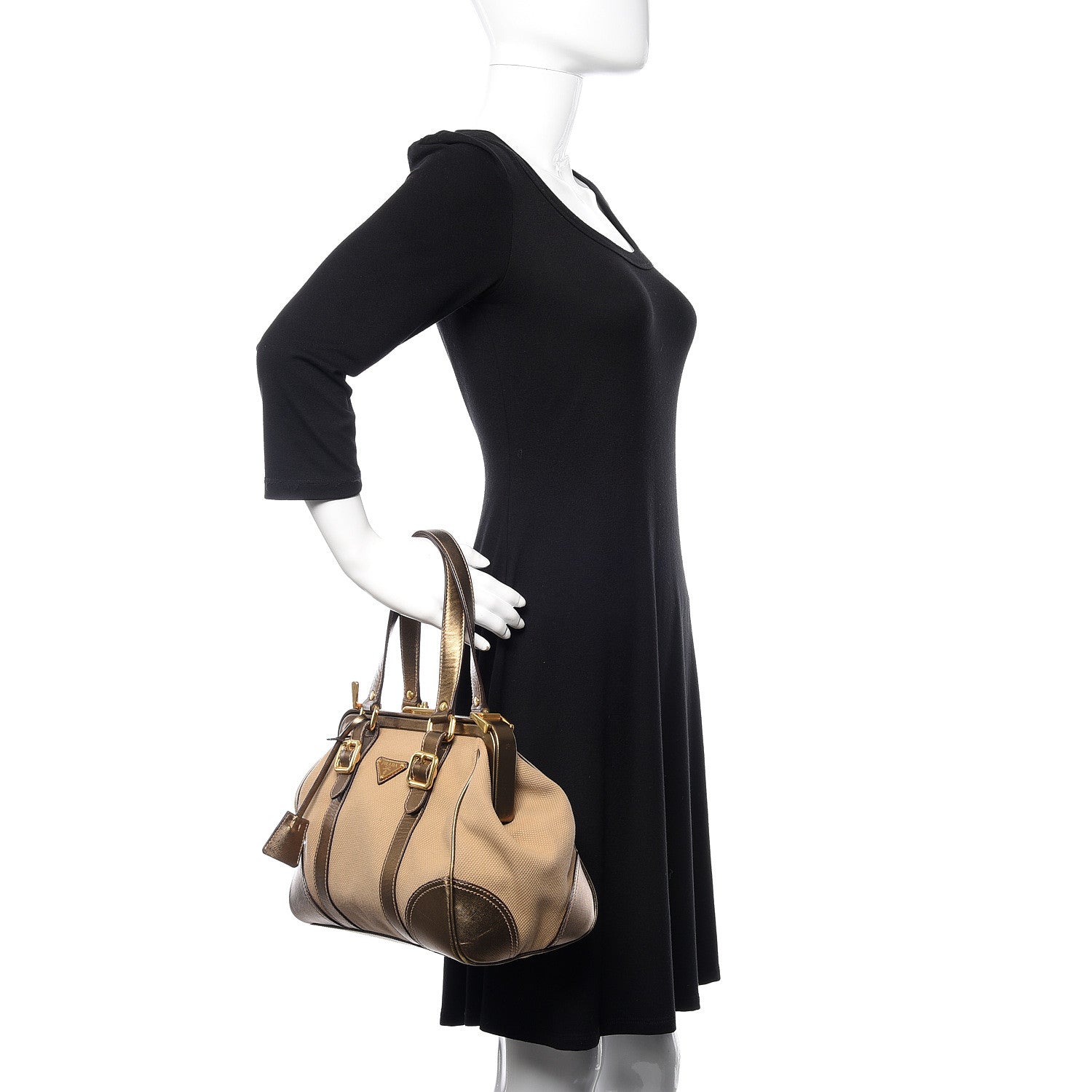 Prada Metallic Saffiano Canvas Frame Bag Bronzo 2 of 15