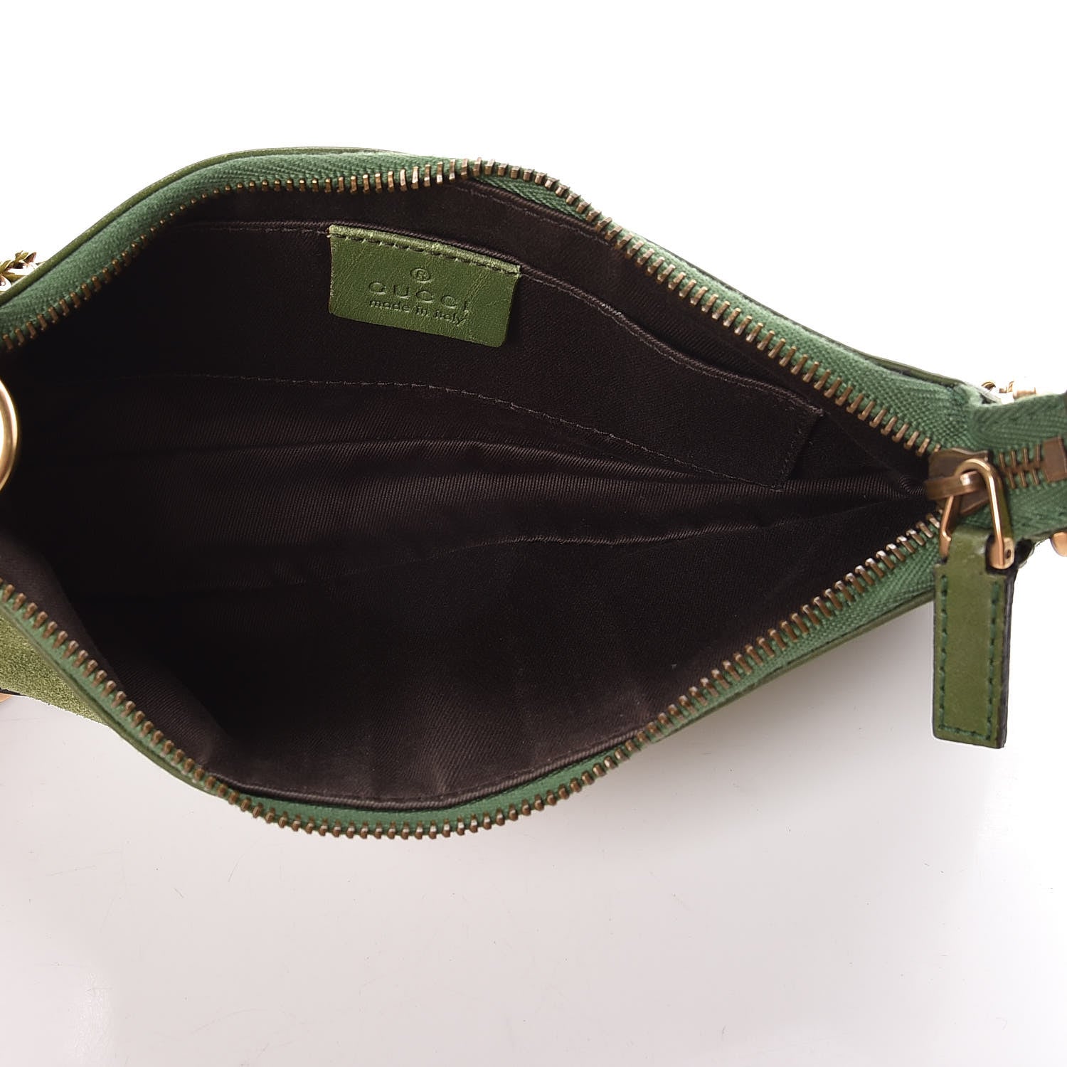 Gucci Suede Monogram Horsebit Nail Chain Pochette Green 5 of 9