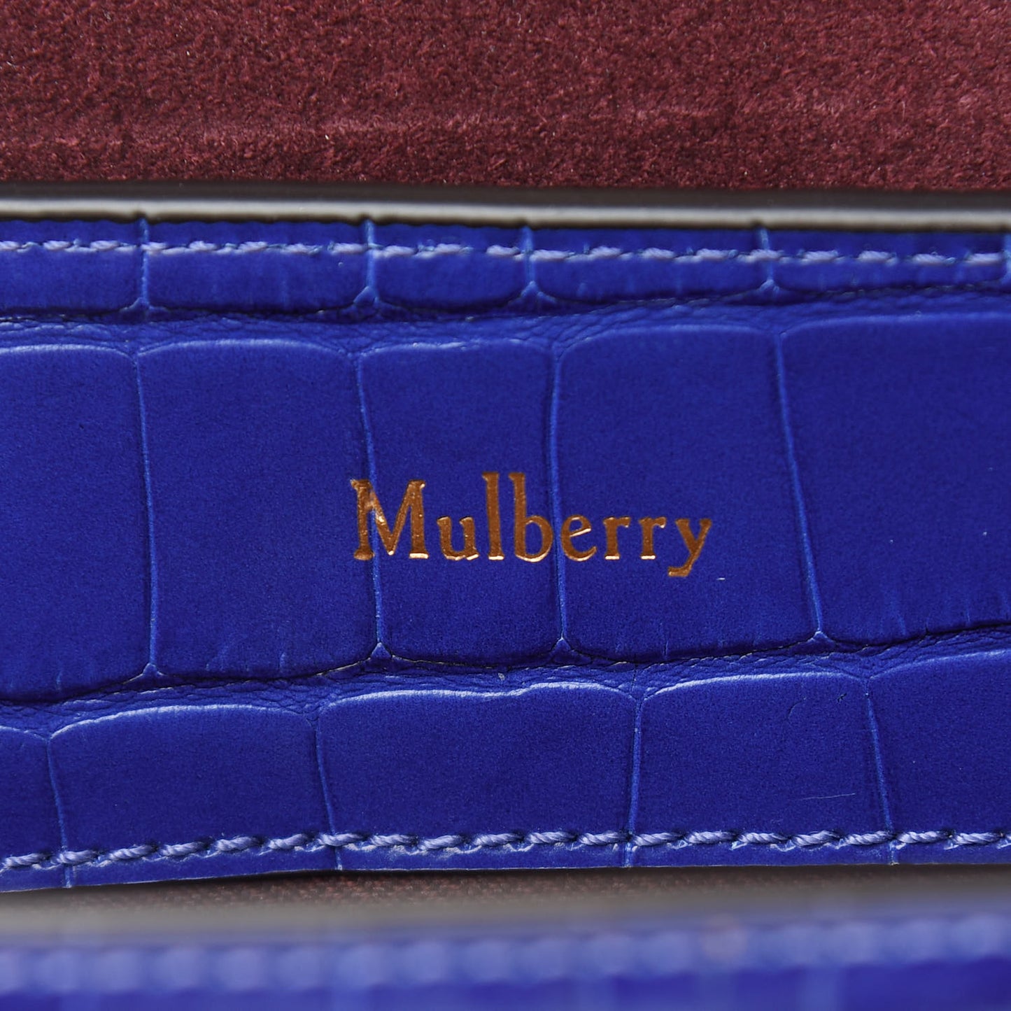 Shiny Croc Calfskin Embossed Small Seaton Cobalt Blue