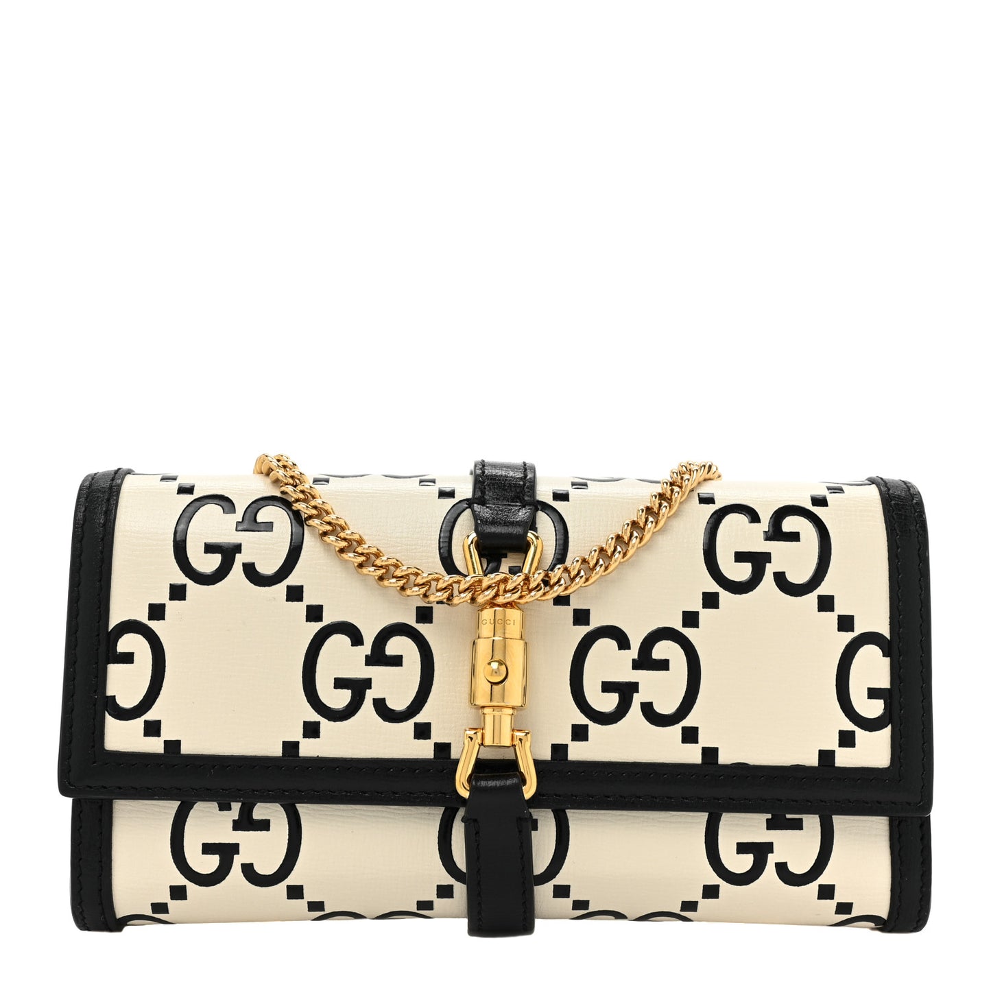 Azalea Calfskin GG Monogram Bi-Color Debossed Jackie 1961 Chain Wallet Mystic White Black