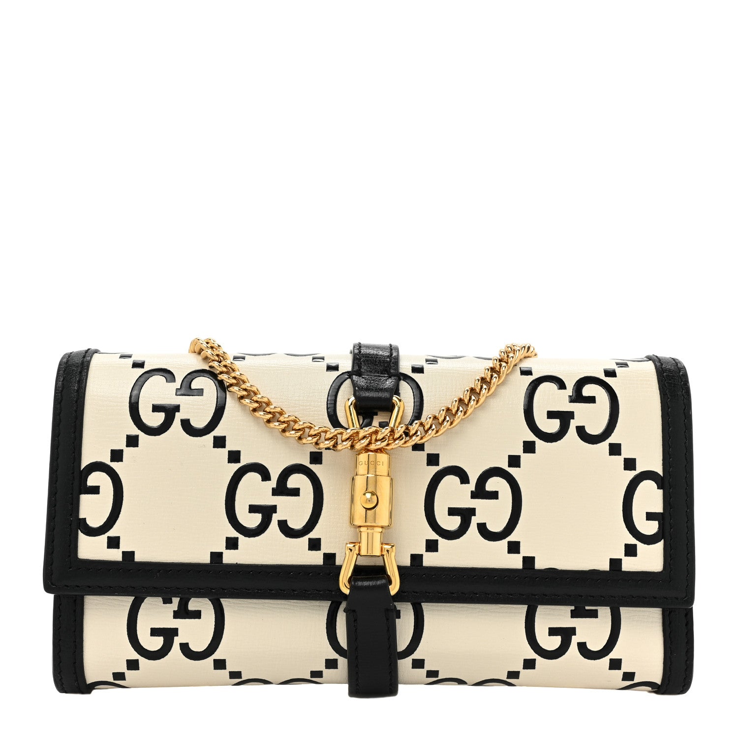 Gucci Azalea Calfskin GG Monogram Bi-Color Debossed Jackie 1961 Chain Wallet Mystic White Black 1 of 11