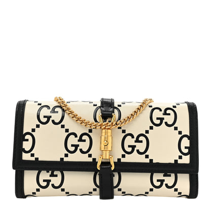 Gucci Azalea Calfskin GG Monogram Bi-Color Debossed Jackie 1961 Chain Wallet Mystic White Black 1 of 11