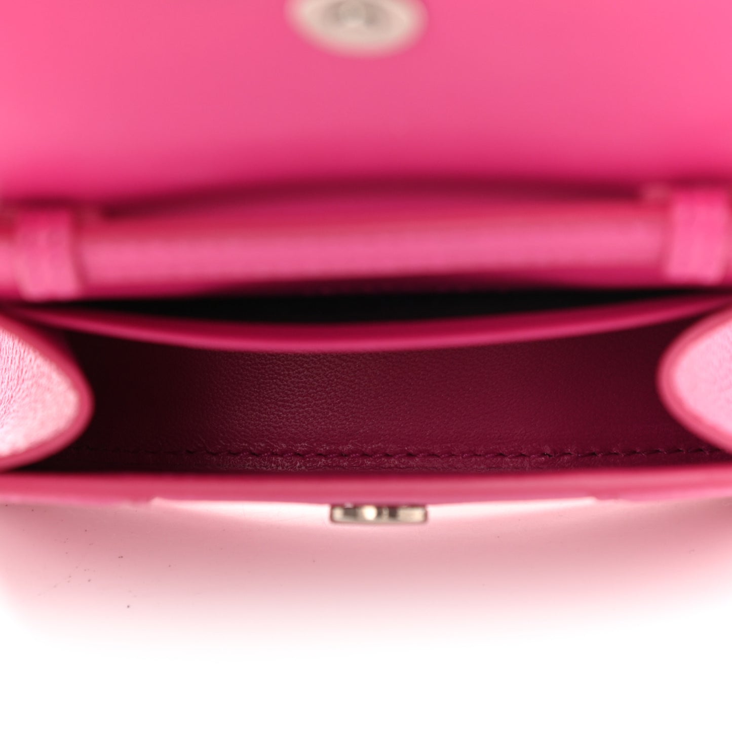 Grained Calfskin Tonal B Hourglass Top Handle Bag Mini Fuchsia