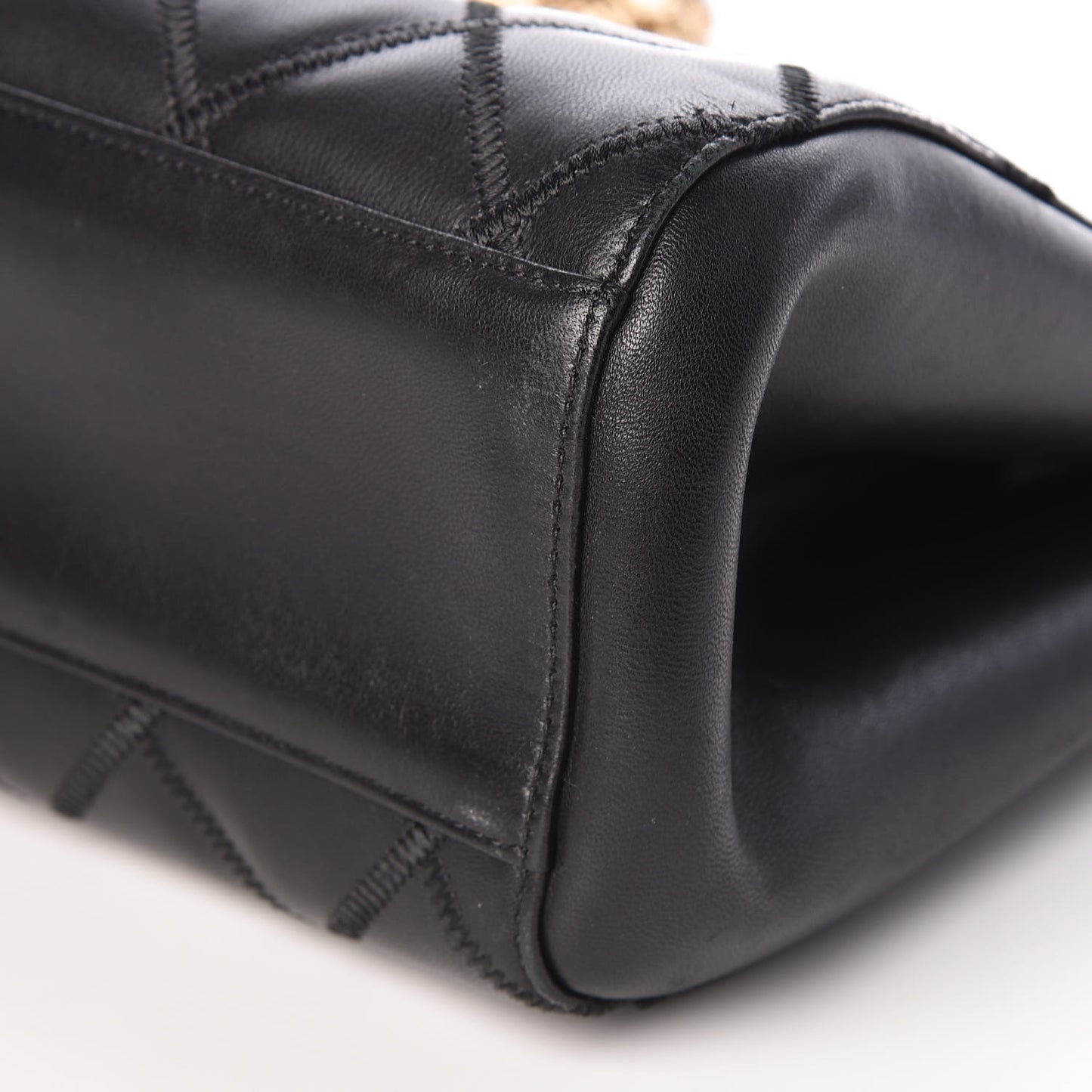 Lambskin Double Stitch Quilted Tote Black