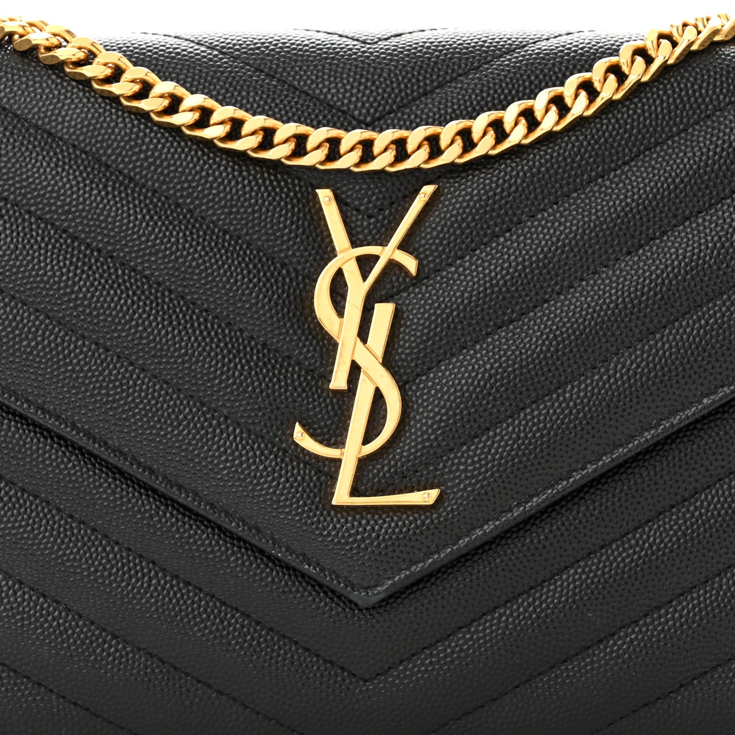Saint Laurent Grain De Poudre Matelasse Chevron Monogram Chain Wallet Black 9 of 11