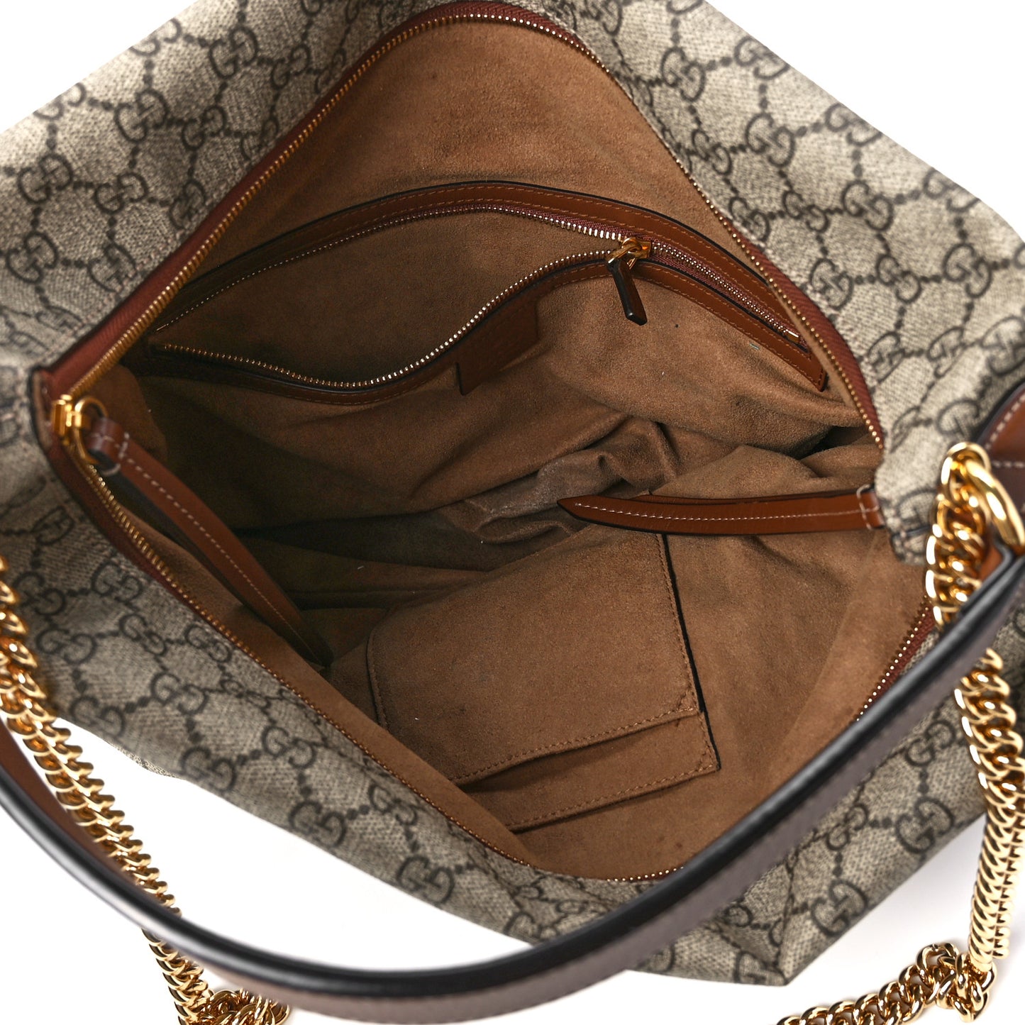 GG Supreme Monogram Large Linea A Hobo Light Brown