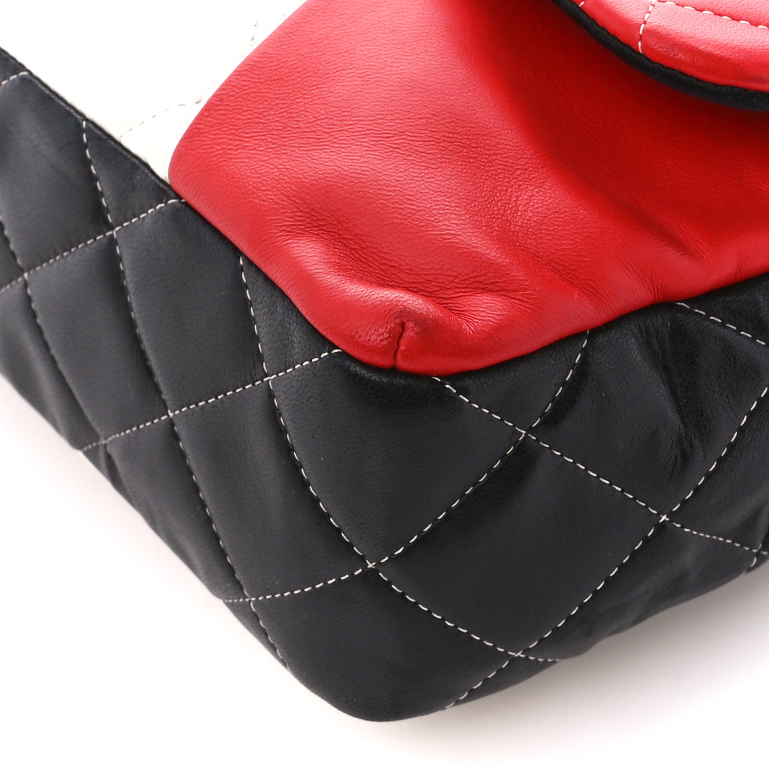 Chanel Lambskin Quilted Colorblock Jumbo Double Flap Black White Red 11 of 11